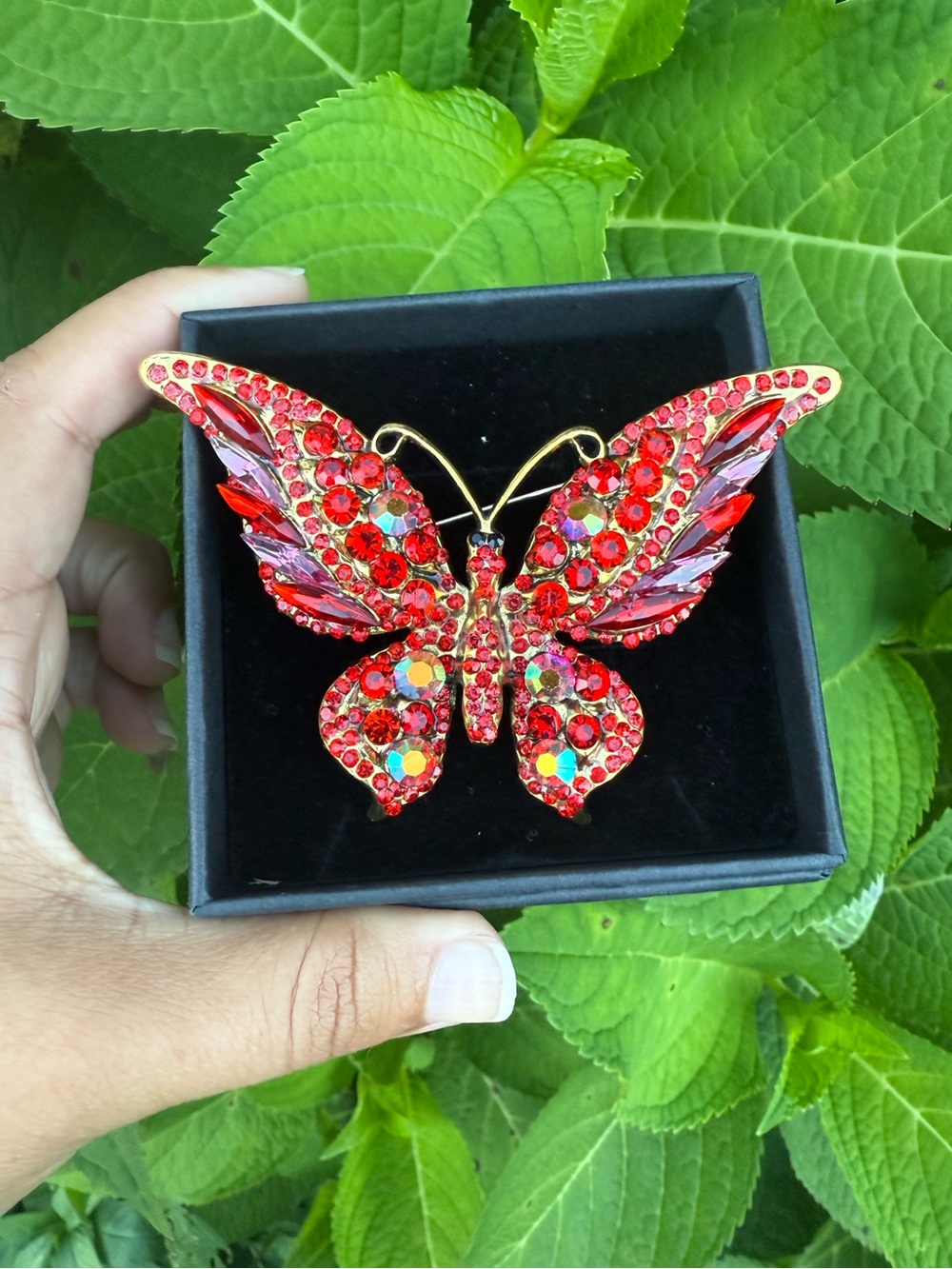 Large red butterfly brooch